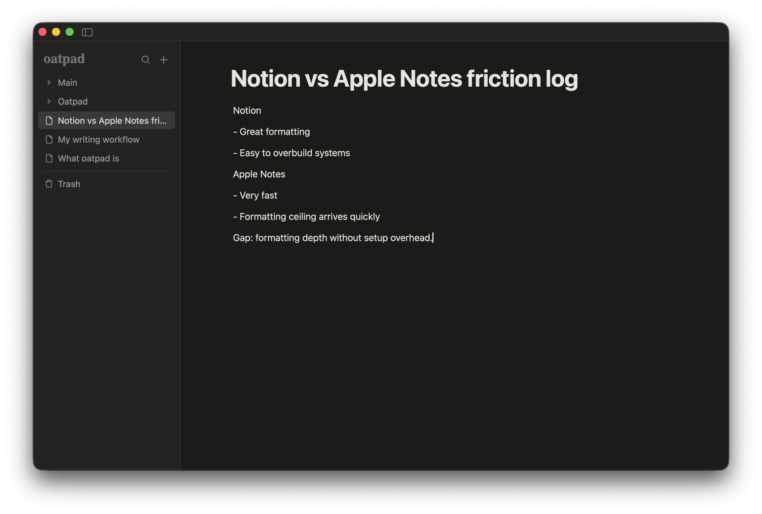note comparing friction points between Notion and Apple Notes